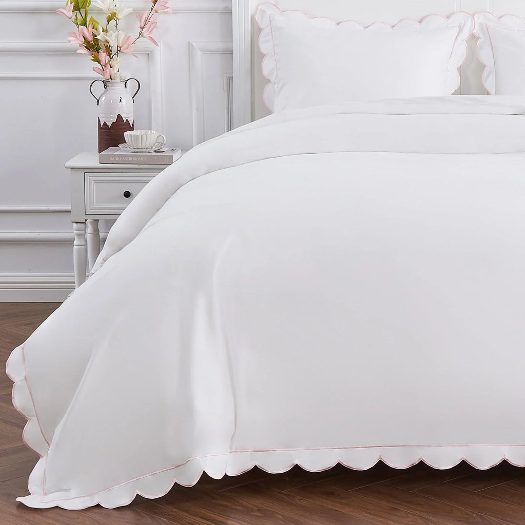 Scallop Frame Embroidered Cotton Percale Duvet Set Mélange Home