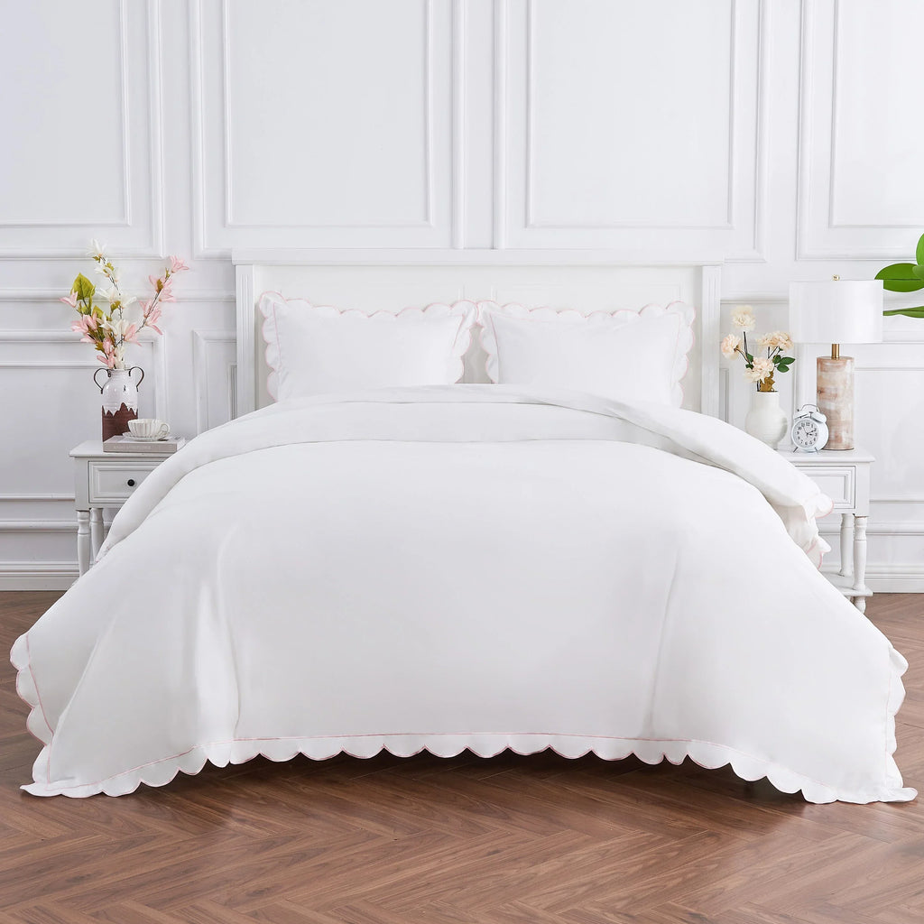Scallop Frame Embroidered Cotton Percale Duvet Set Mélange Home