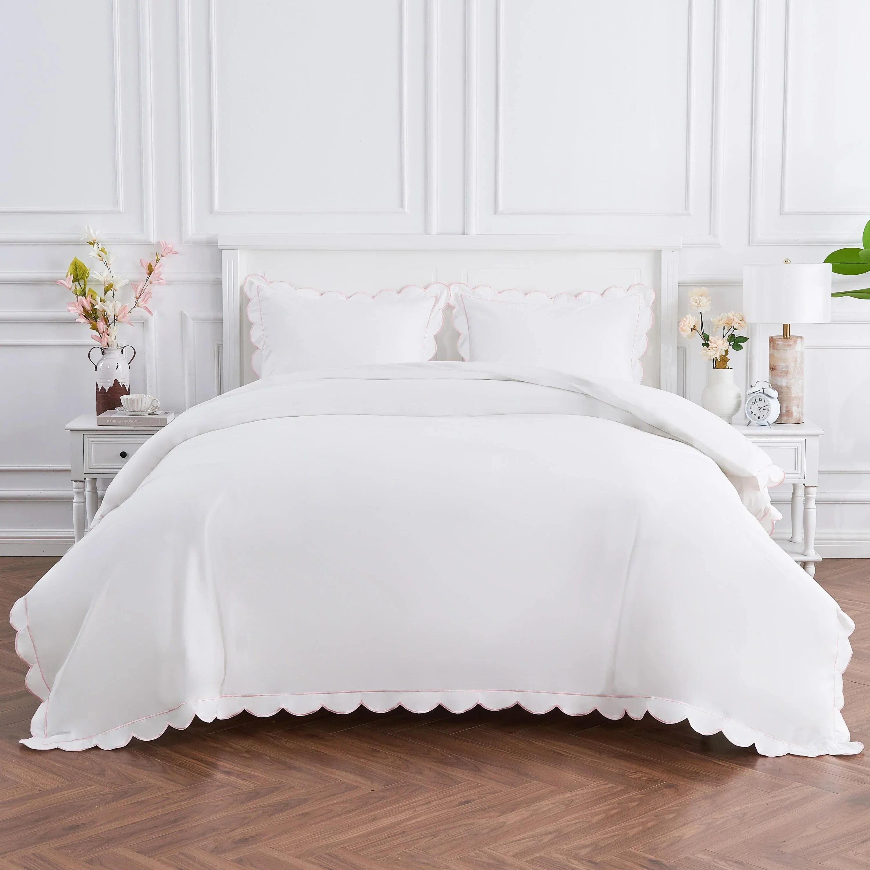 Scallop Frame Embroidered Cotton Percale Duvet Set Mélange Home