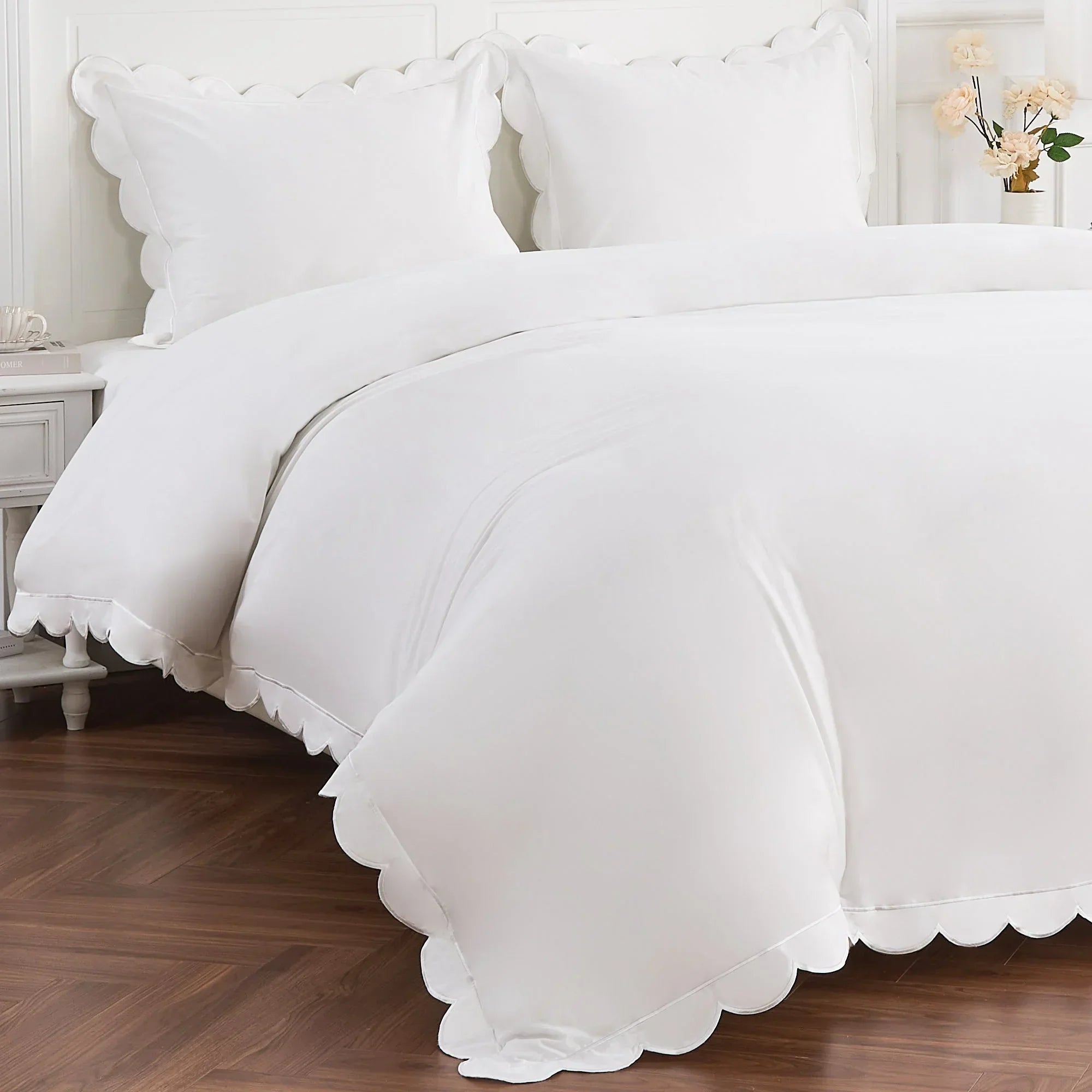 Scallop Frame Embroidered Cotton Percale Duvet Set Mélange Home