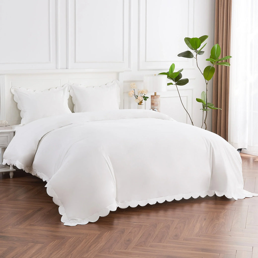 Scallop Frame Embroidered Cotton Percale Duvet Set Mélange Home