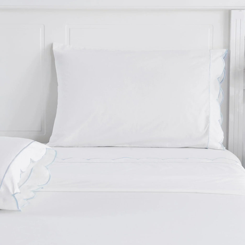 Scallop Frame Embroidered Cotton Percale Pillowcase Pair Mélange Home