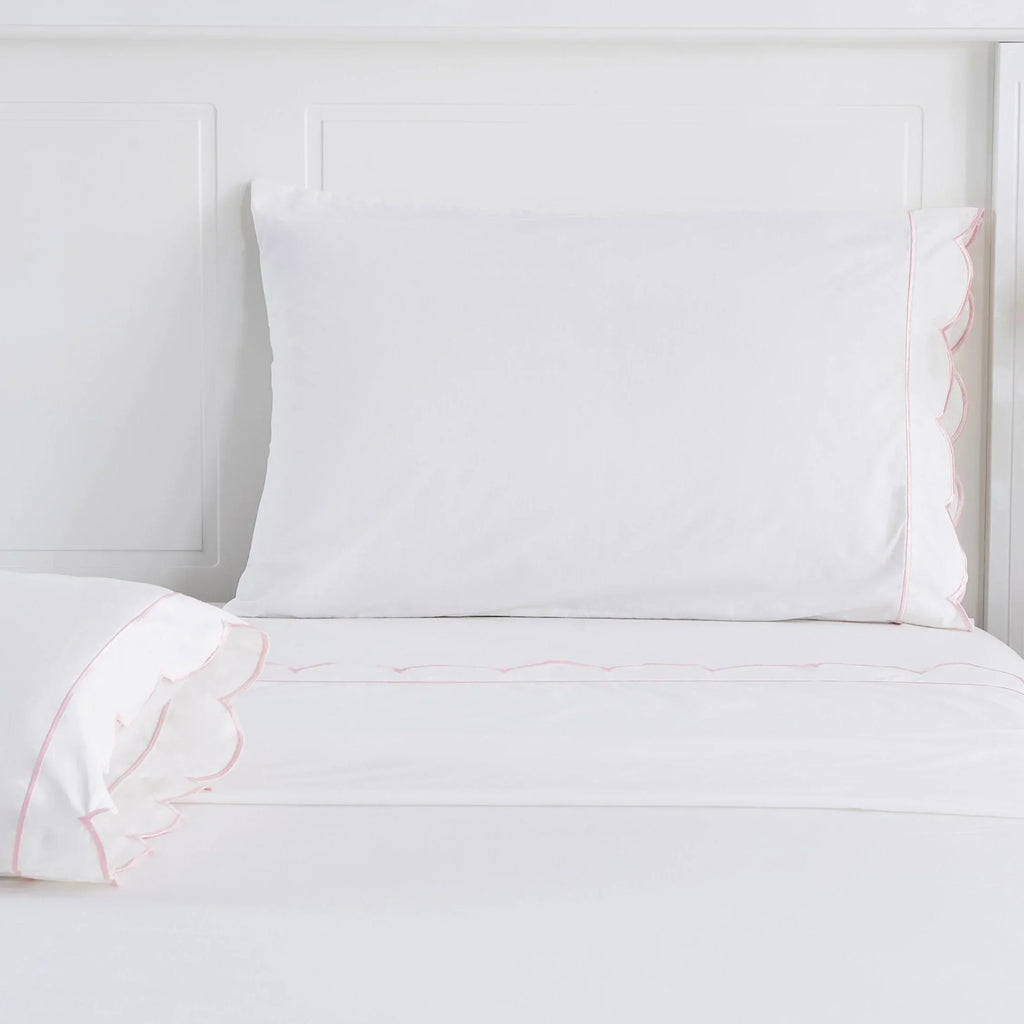 Scallop Frame Embroidered Cotton Percale Pillowcase Pair Mélange Home