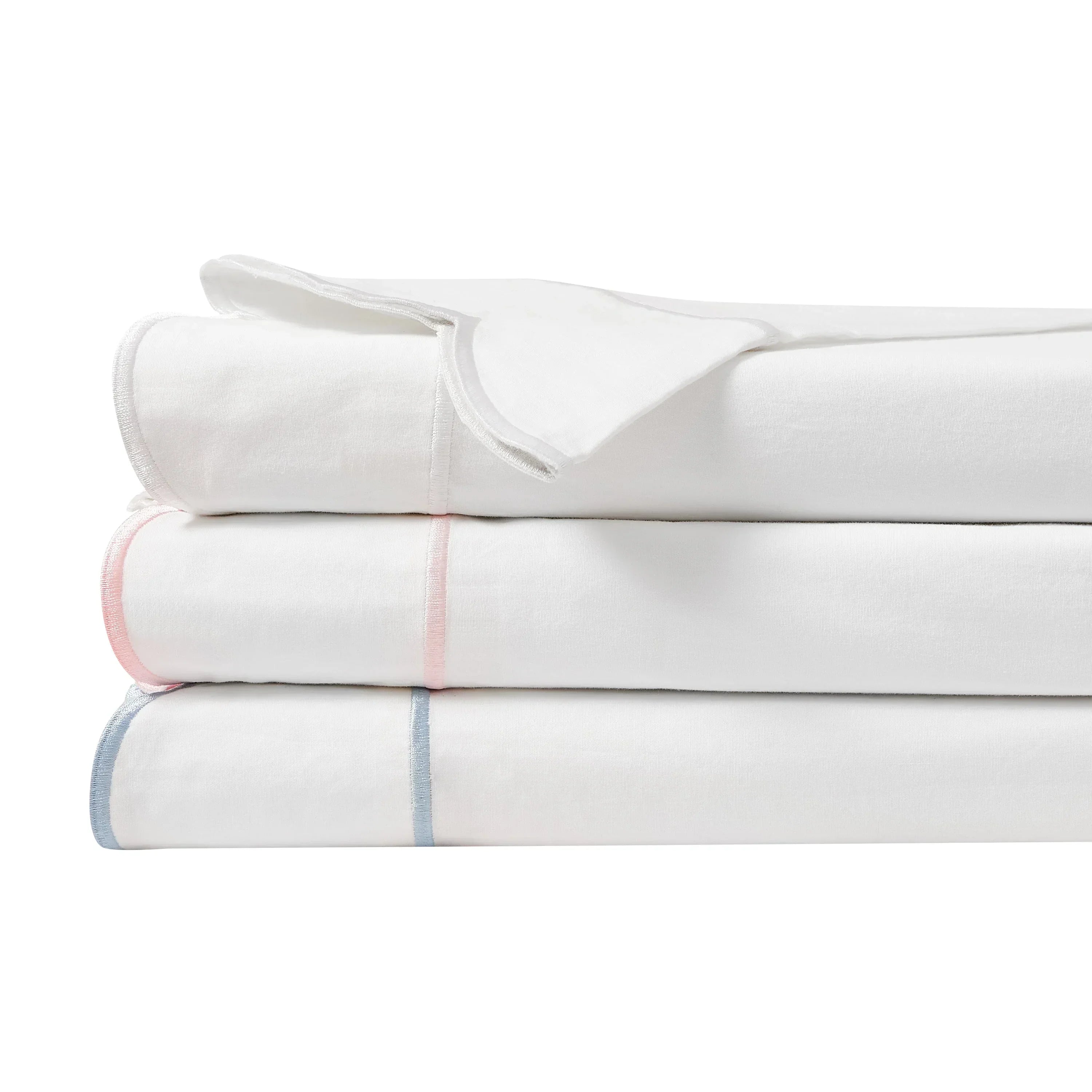Scallop Frame Embroidered Cotton Percale Pillowcase Pair Mélange Home