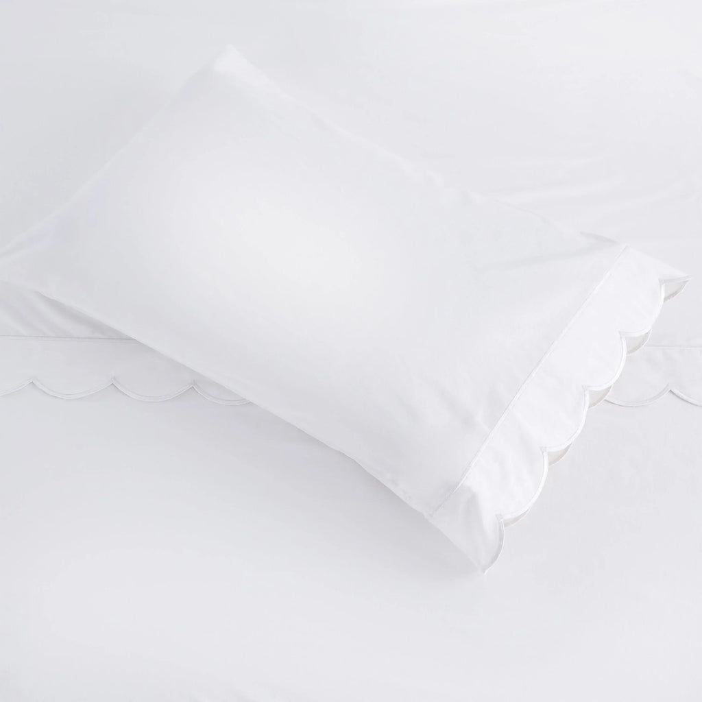Scallop Frame Embroidered Cotton Percale Pillowcase Pair Mélange Home