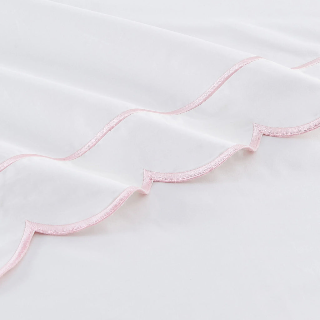 Scallop Frame Embroidered Cotton Percale Pillowcase Pair Mélange Home