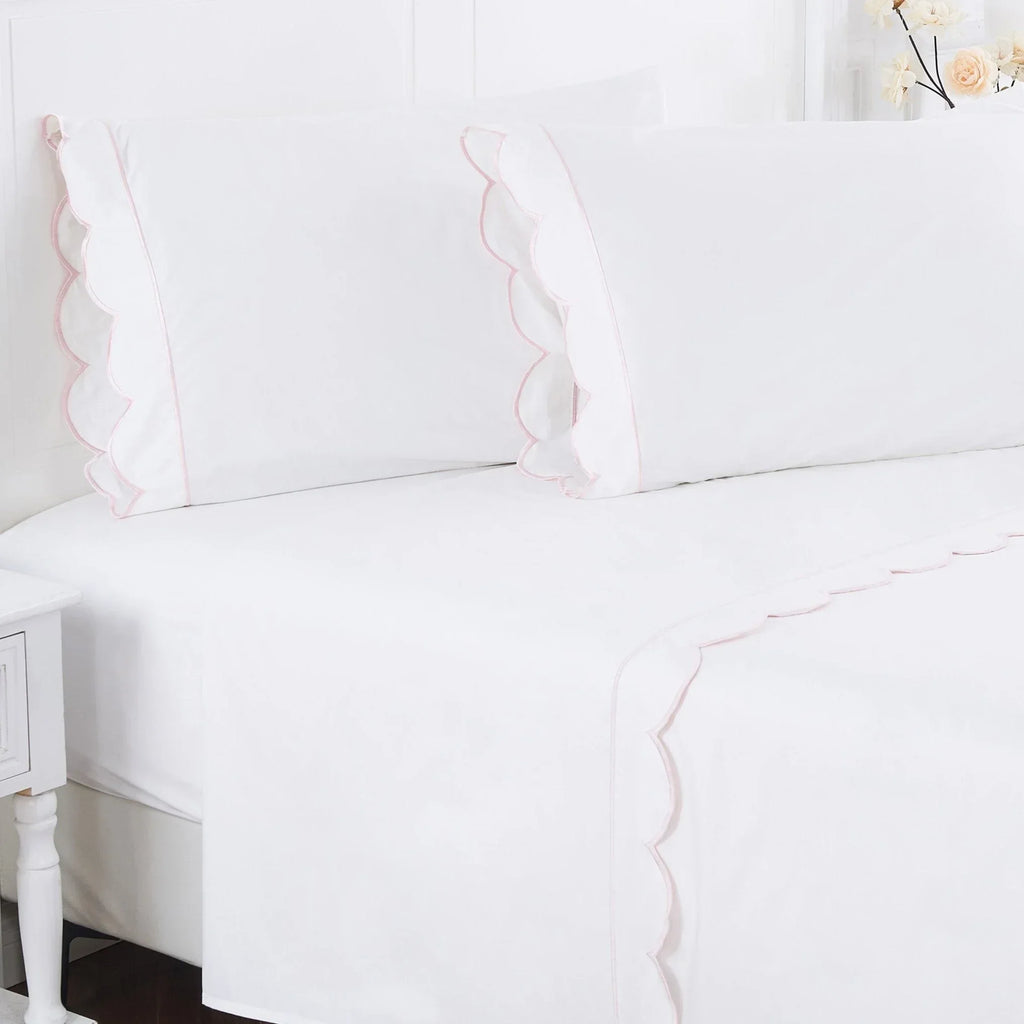 Scallop Frame Embroidered Cotton Percale Sheet Set Mélange Home