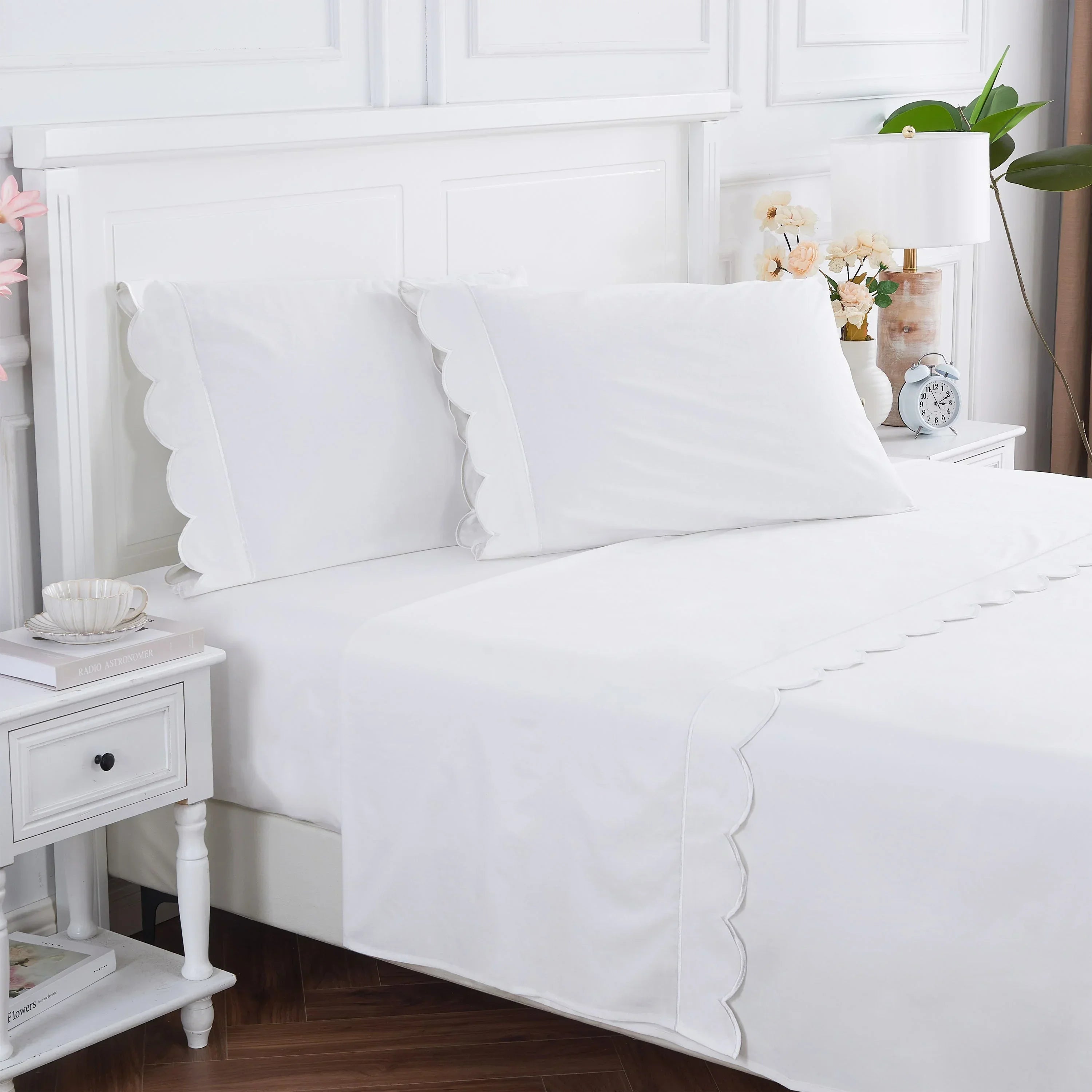 Scallop Frame Embroidered Cotton Percale Sheet Set Mélange Home