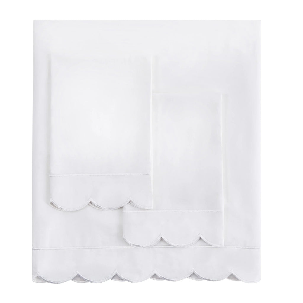 Scallop Frame Embroidered Cotton Percale Sheet Set Mélange Home