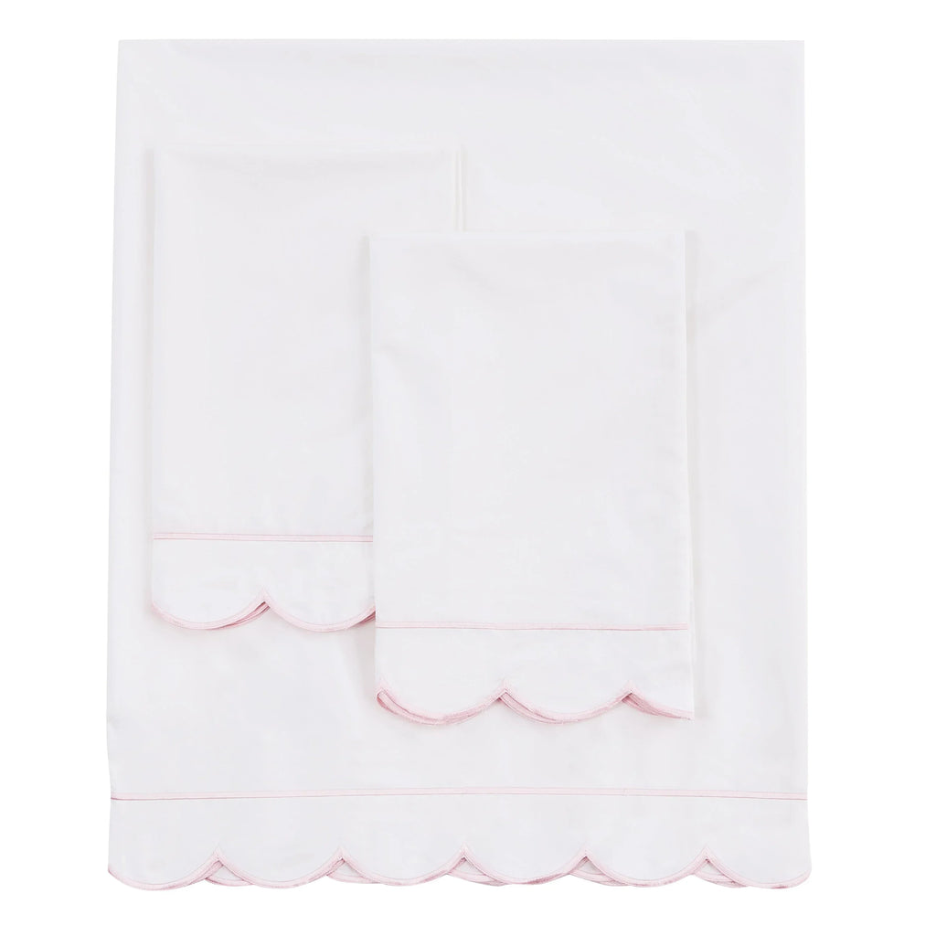 Scallop Frame Embroidered Cotton Percale Sheet Set Mélange Home
