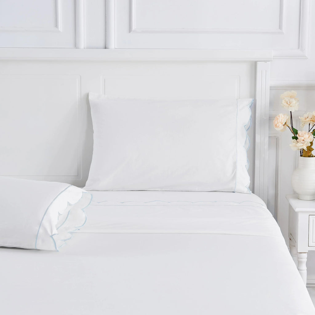 Scallop Frame Embroidered Cotton Percale Sheet Set Mélange Home
