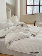 Scandinavian Overlock Striped Bedding Set / White + Green Ever Lasting