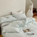 Scandinavian Overlock Striped Bedding Set / White + Green Ever Lasting
