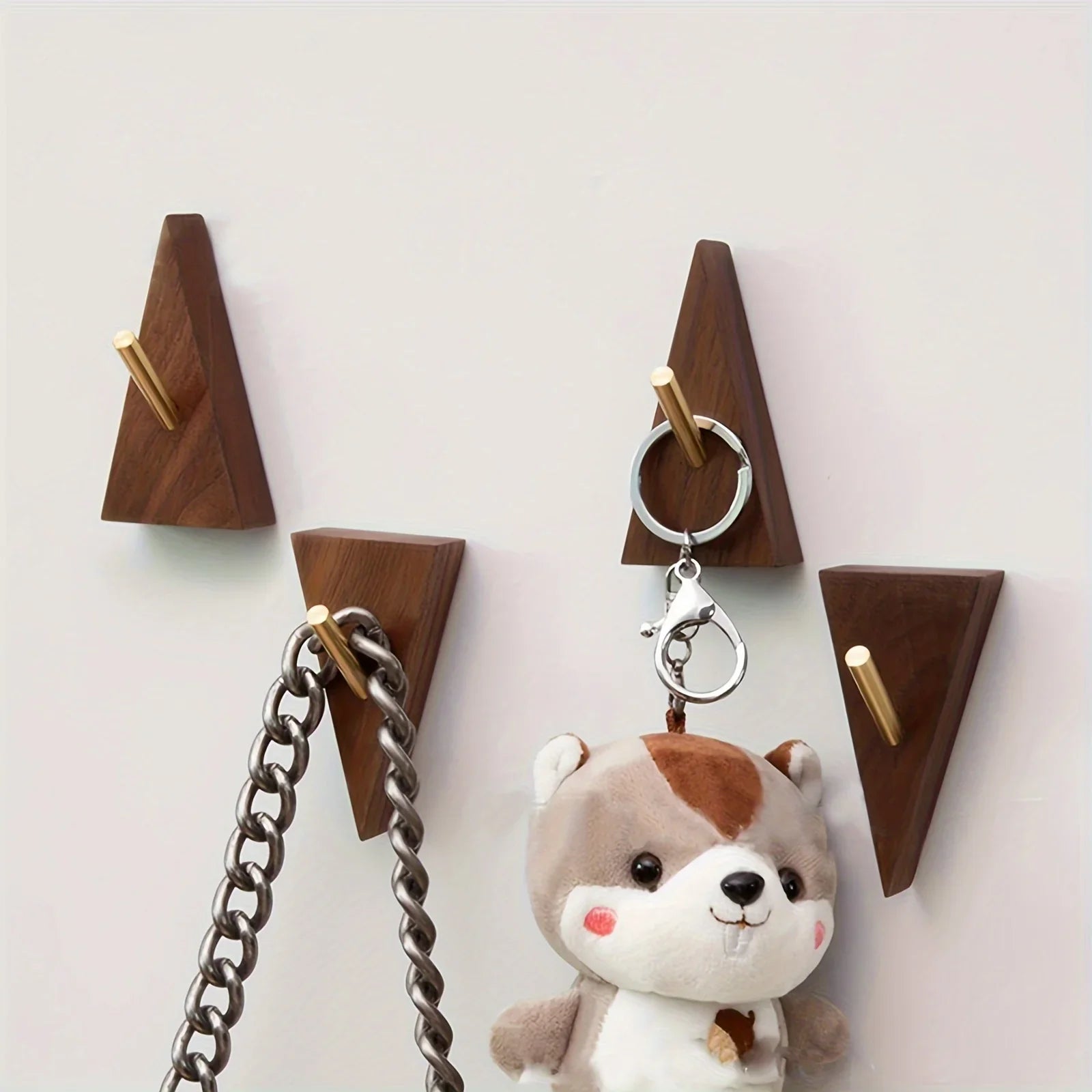 Walnut wall hooks with golden accents, rust proof screws - House of Avana