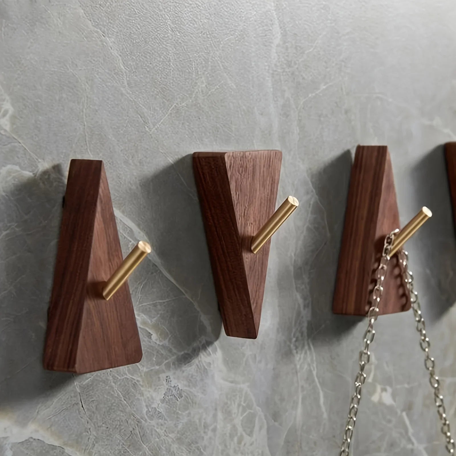 Walnut wall hooks with golden accents, rust proof screws - House of Avana