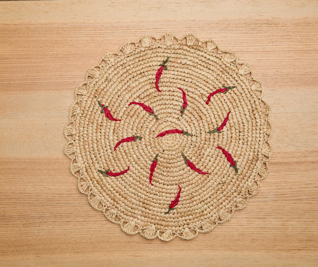 Scattered Chili Handwoven Raffia Round Placemat – Artisan Table Décor Payton James