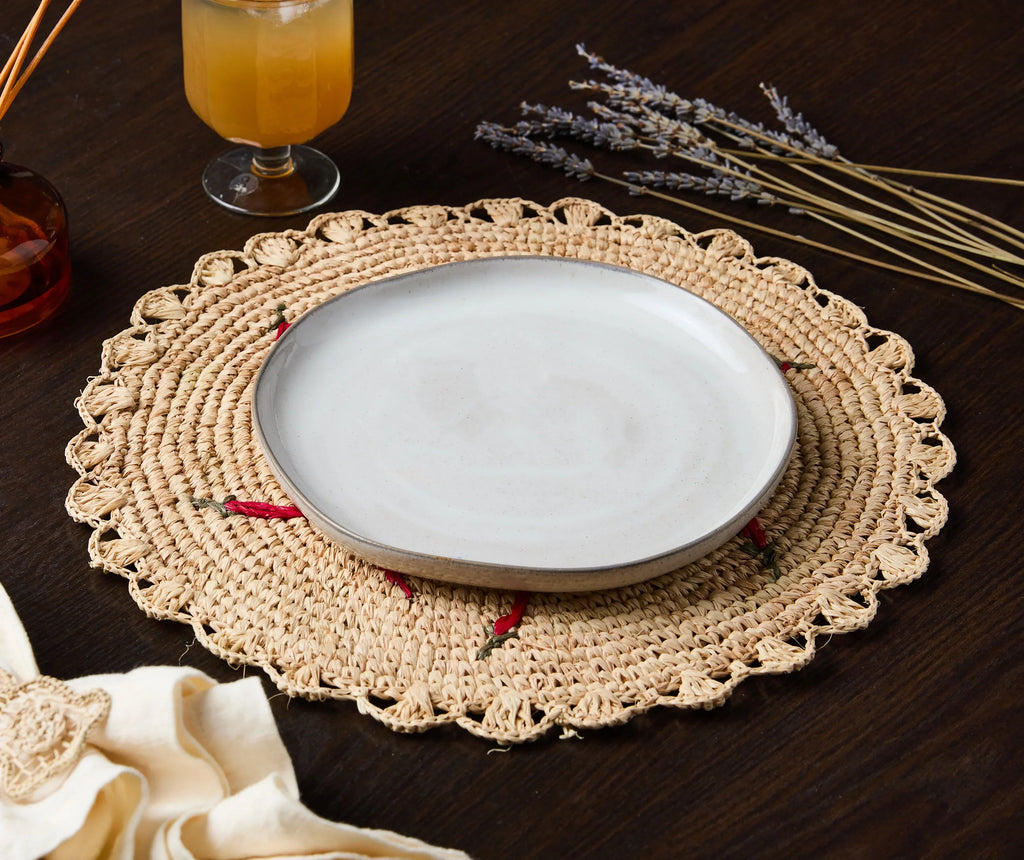 Scattered Chili Handwoven Raffia Round Placemat – Artisan Table Décor Payton James