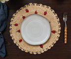 Scattered Strawberry Hand-Crocheted Raffia Palm Round Placemat Payton James