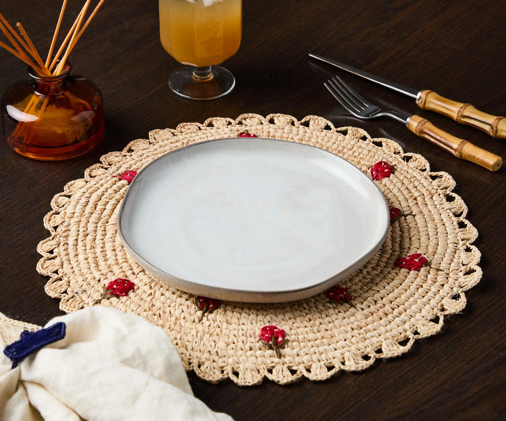Scattered Strawberry Hand-Crocheted Raffia Palm Round Placemat Payton James