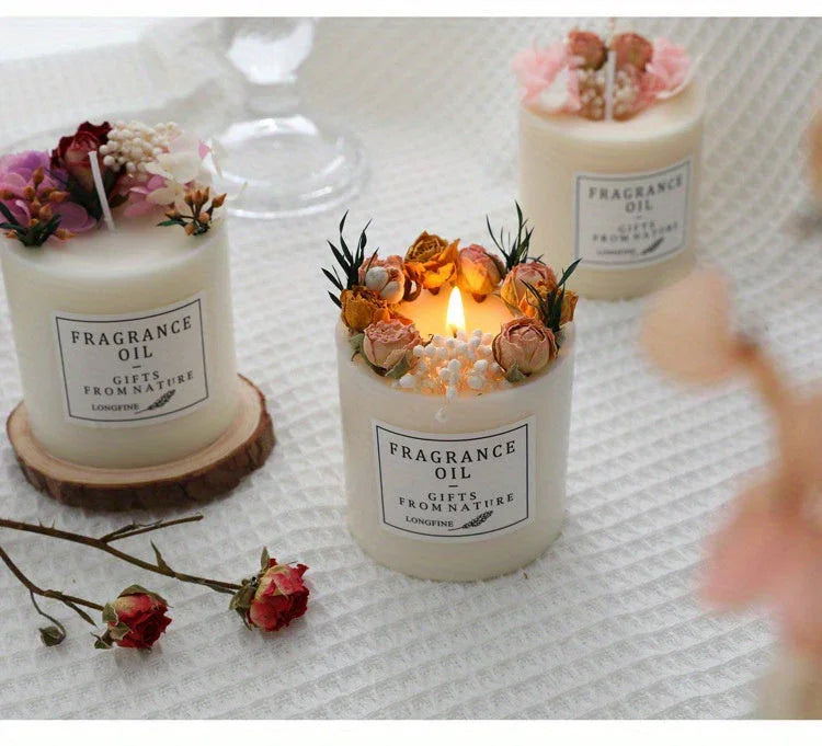 Eternal flower scented candles, white glass 8oz set, elegant home fragrance - House of Avana
