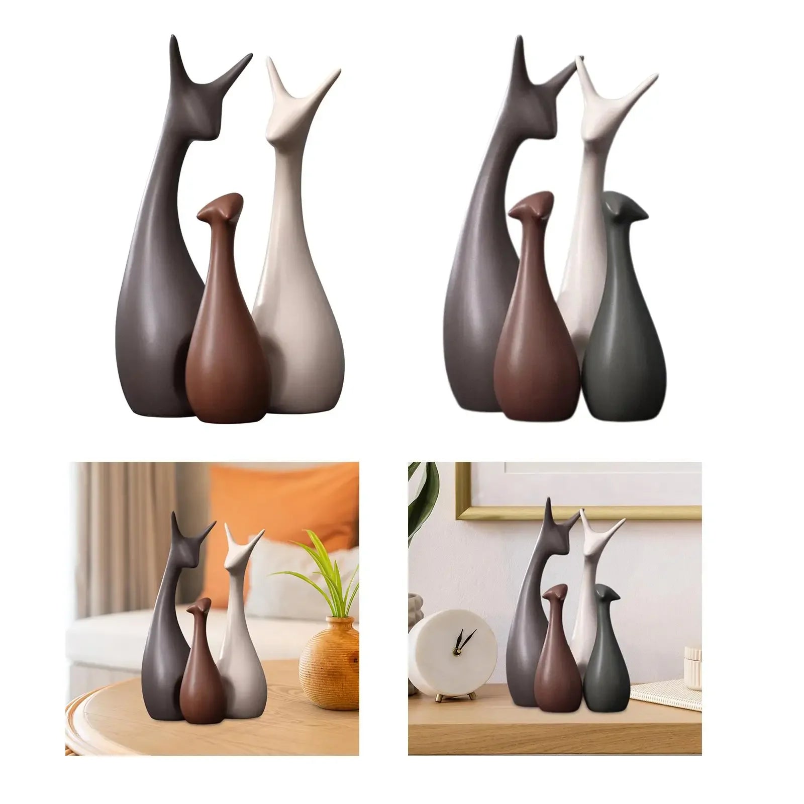 S Nordic Ceramic Ornaments, Modern Family Figurines Deer Statues Sculpture - House Of Avana