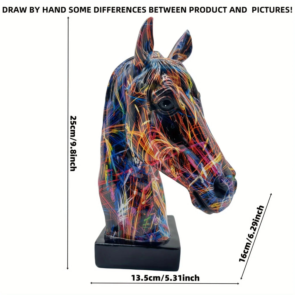 Vibrant Graffiti Horsehead Sculpture - Durable Resin Decor - Perfect for Bookshelf, Living Room, Office,... - House Of Avana