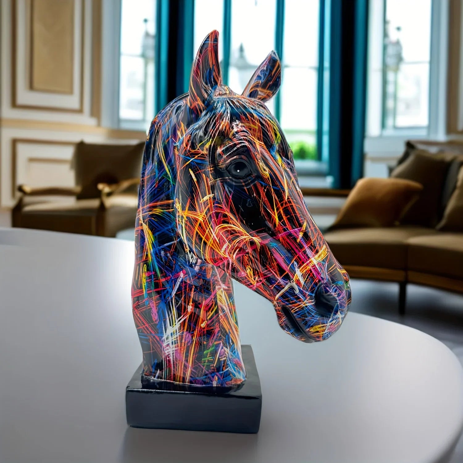 Vibrant Graffiti Horsehead Sculpture - Durable Resin Decor - Perfect for Bookshelf, Living Room, Office,... - House Of Avana