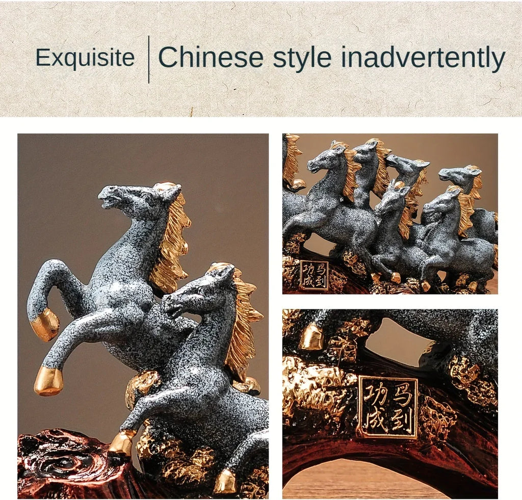 Resin Eight Horses Sculpture – Alphabet Animal Themed Collectible Figurines for Various Room Types –... - House Of Avana