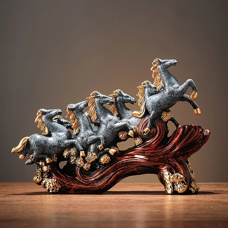 Resin Eight Horses Sculpture – Alphabet Animal Themed Collectible Figurines for Various Room Types –... - House Of Avana