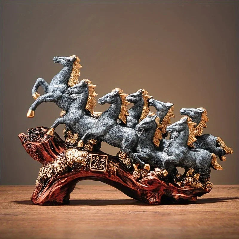 Resin Eight Horses Sculpture – Alphabet Animal Themed Collectible Figurines for Various Room Types –... - House Of Avana