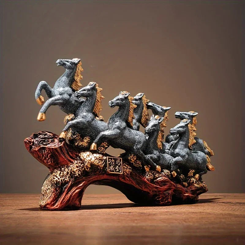 Resin Eight Horses Sculpture – Alphabet Animal Themed Collectible Figurines for Various Room Types –... - House Of Avana