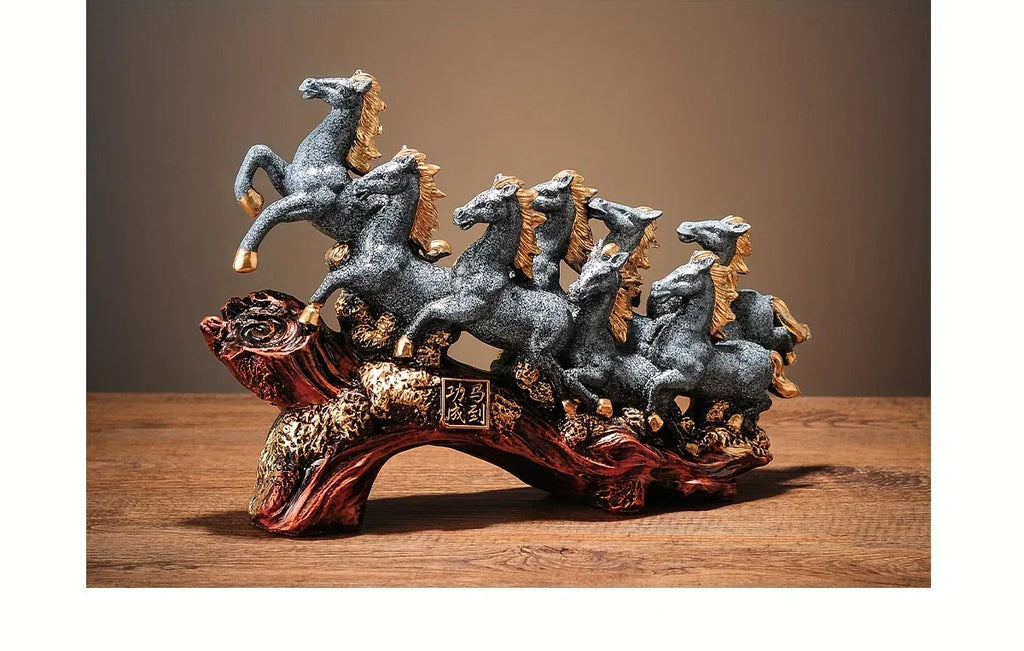Resin Eight Horses Sculpture – Alphabet Animal Themed Collectible Figurines for Various Room Types –... - House Of Avana