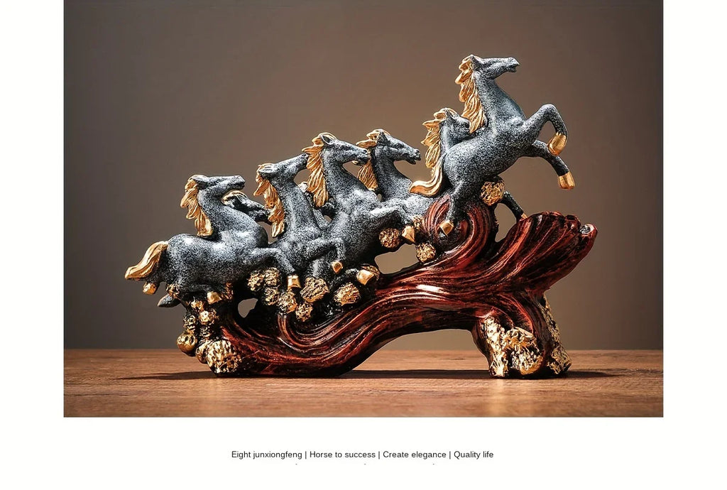 Resin Eight Horses Sculpture – Alphabet Animal Themed Collectible Figurines for Various Room Types –... - House Of Avana