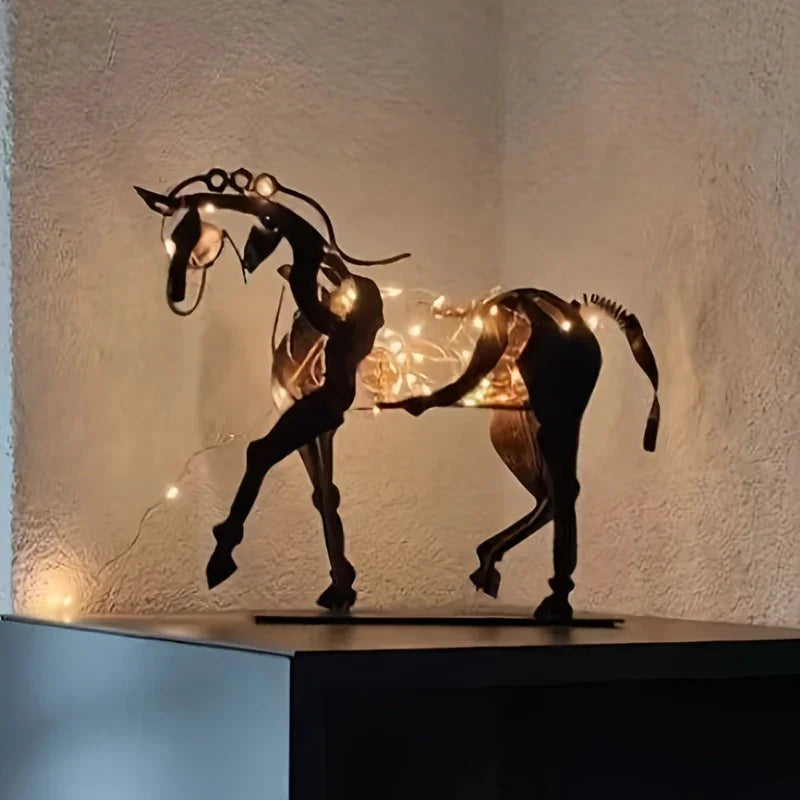 Wrought Iron Hollow Horse Sculpture, 3d Luminous Immediately Metal Sculpture, Horse-riding Sculpture... - House Of Avana