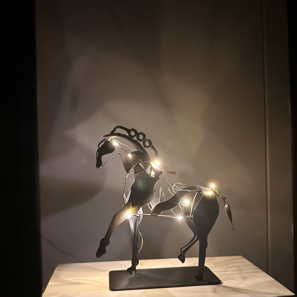 Wrought Iron Hollow Horse Sculpture, 3d Luminous Immediately Metal Sculpture, Horse-riding Sculpture... - House Of Avana
