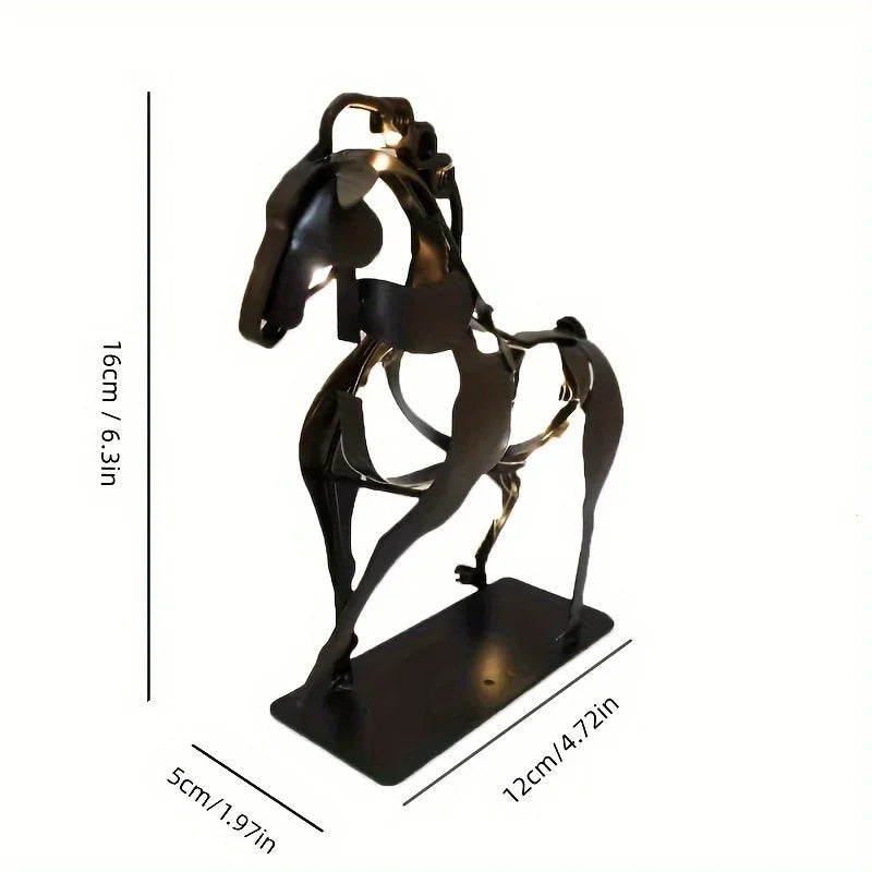 Wrought Iron Hollow Horse Sculpture, 3d Luminous Immediately Metal Sculpture, Horse-riding Sculpture... - House Of Avana