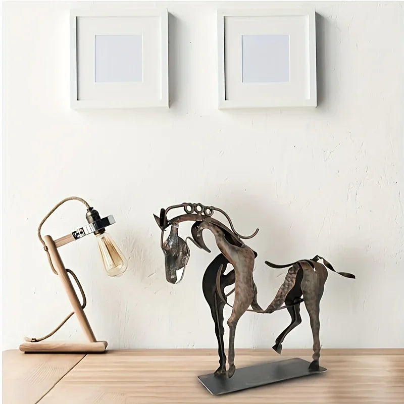 Wrought Iron Hollow Horse Sculpture, 3d Luminous Immediately Metal Sculpture, Horse-riding Sculpture... - House Of Avana
