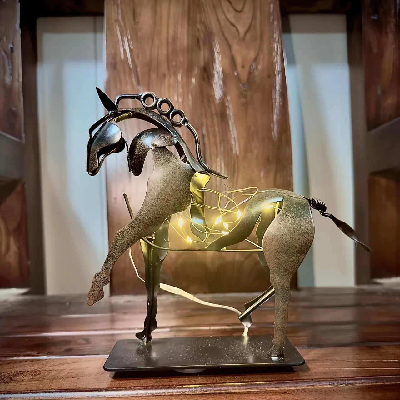 Wrought Iron Hollow Horse Sculpture, 3d Luminous Immediately Metal Sculpture, Horse-riding Sculpture... - House Of Avana