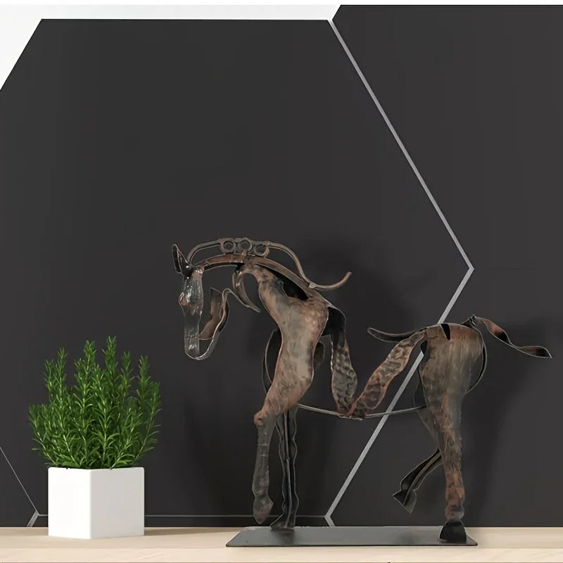 Wrought Iron Hollow Horse Sculpture, 3d Luminous Immediately Metal Sculpture, Horse-riding Sculpture... - House Of Avana