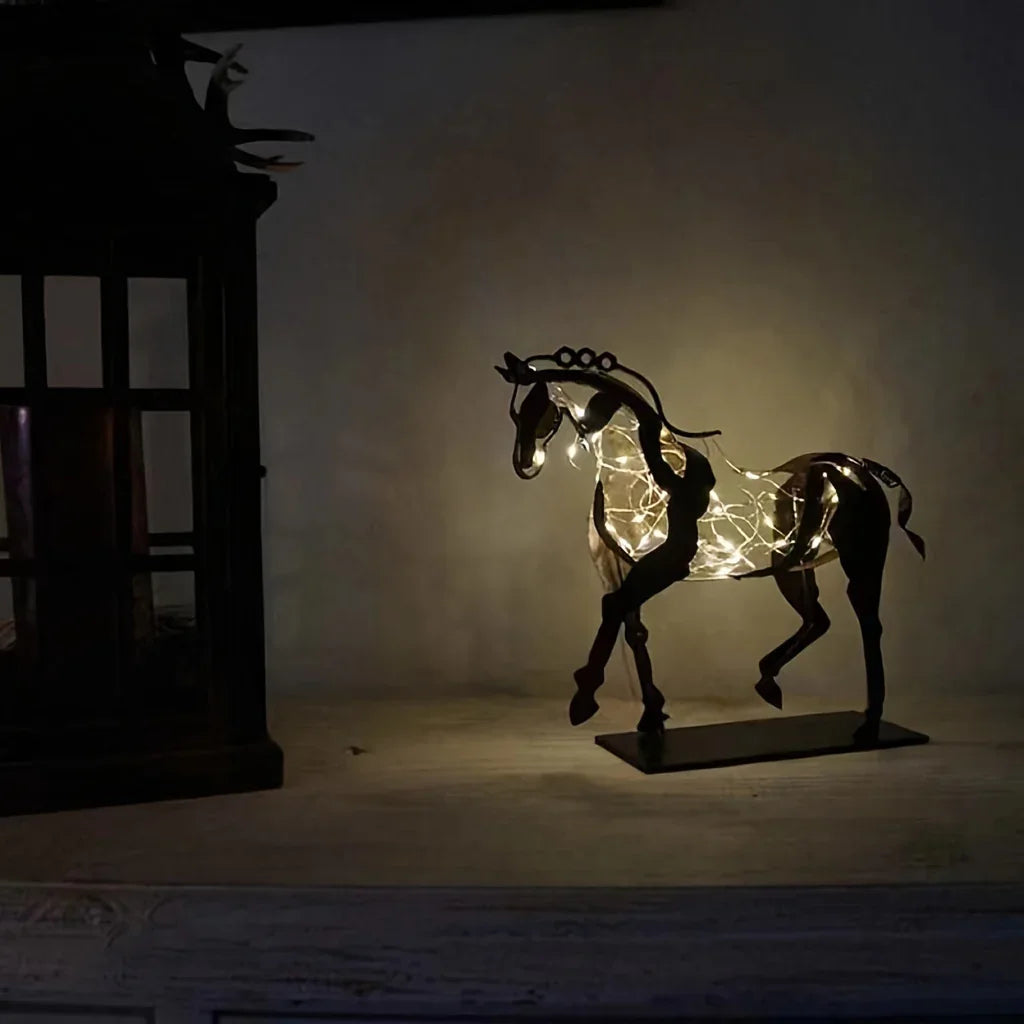 Wrought Iron Hollow Horse Sculpture, 3d Luminous Immediately Metal Sculpture, Horse-riding Sculpture... - House Of Avana