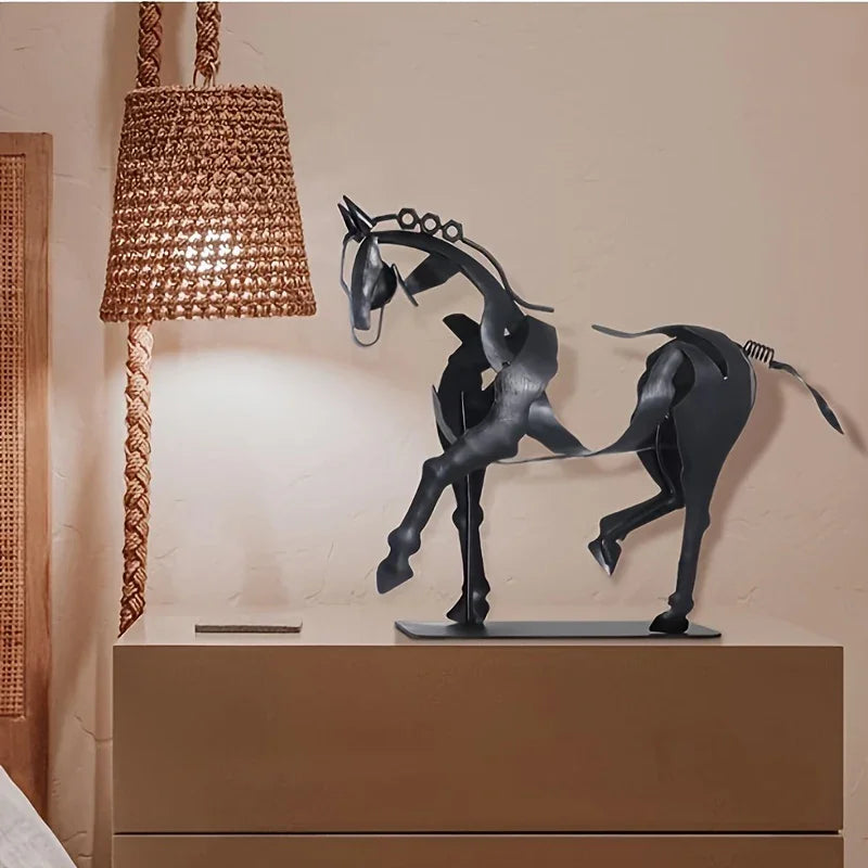 Wrought Iron Hollow Horse Sculpture, 3d Luminous Immediately Metal Sculpture, Horse-riding Sculpture... - House Of Avana