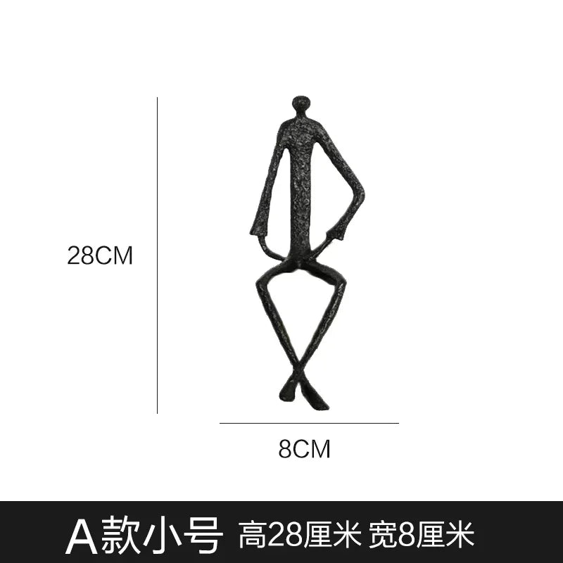 Abstract Minimalist Cast Iron Black Sculpture Hanging Feet Sitting Posture Character Ornaments Living... - House Of Avana