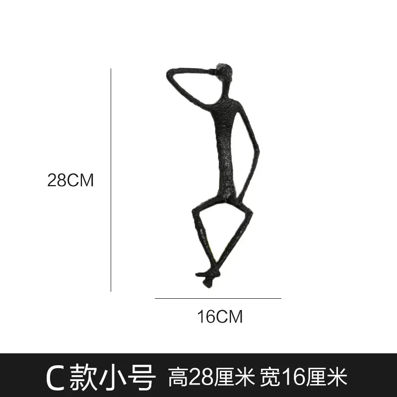 Abstract Minimalist Cast Iron Black Sculpture Hanging Feet Sitting Posture Character Ornaments Living... - House Of Avana