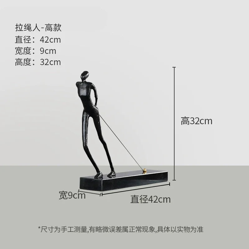 Abstract Minimalist Cast Iron Black Sculpture Hanging Feet Sitting Posture Character Ornaments Living... - House Of Avana