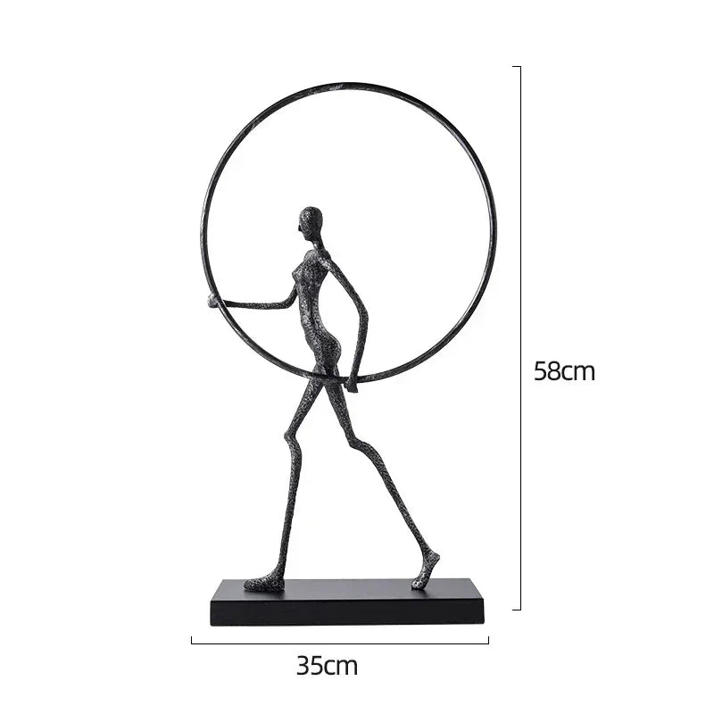 Abstract Minimalist Cast Iron Black Sculpture Hanging Feet Sitting Posture Character Ornaments Living... - House Of Avana