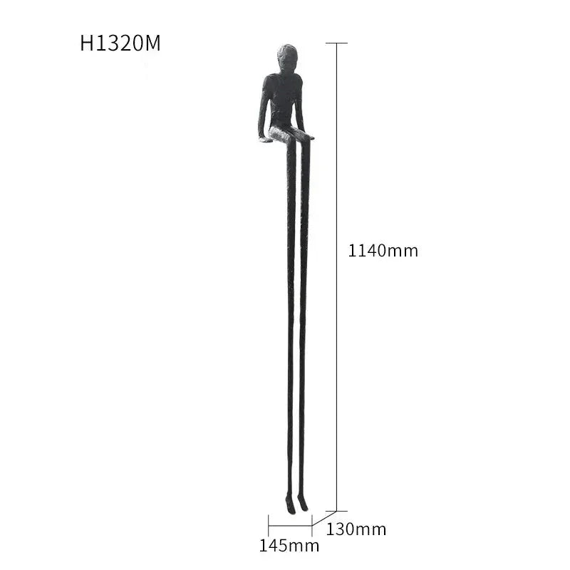 Abstract Minimalist Cast Iron Black Sculpture Hanging Feet Sitting Posture Character Ornaments Living... - House Of Avana