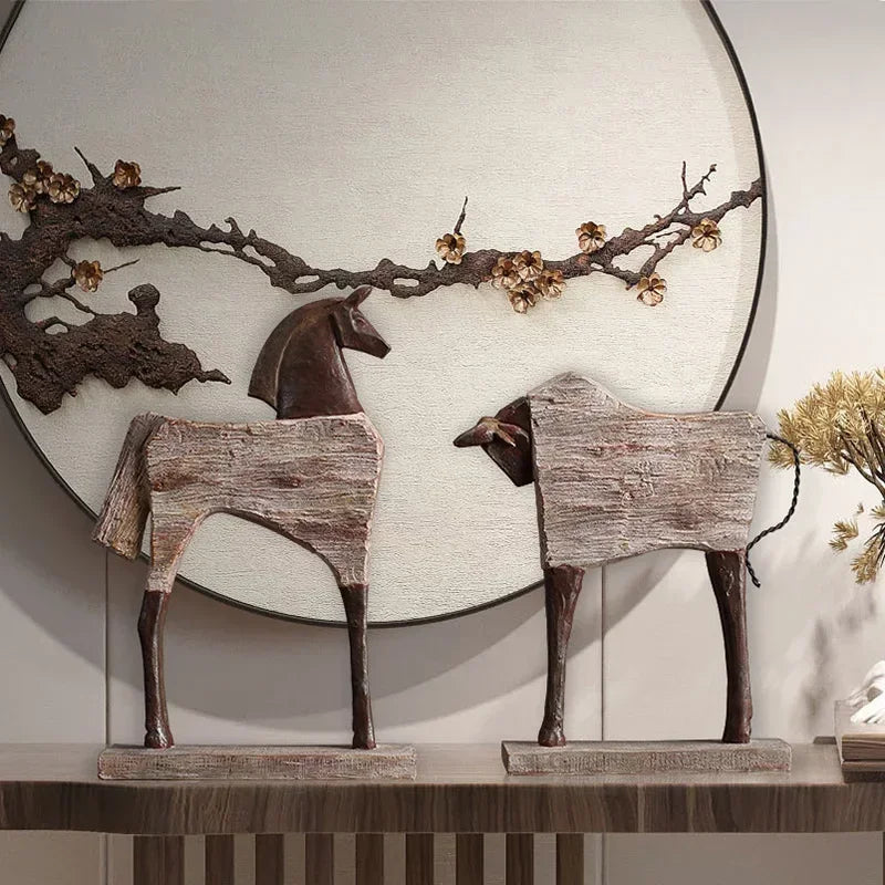 Creative Resin Ornaments the Horse Horse Simulated Animal Sculpture Wood Grain Road Handmade Arts Crafts... - House Of Avana