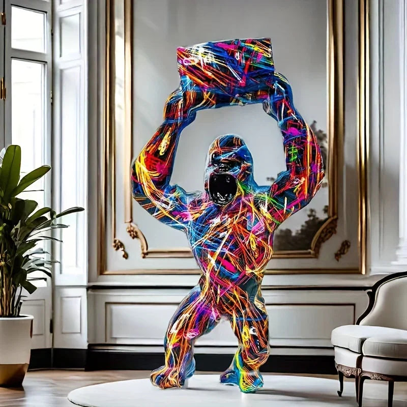 , Whimsical Nordic Orangutan Resin Sculpture Art Statue - Handcrafted, Unique Decor for Bedroom, Living... - House Of Avana