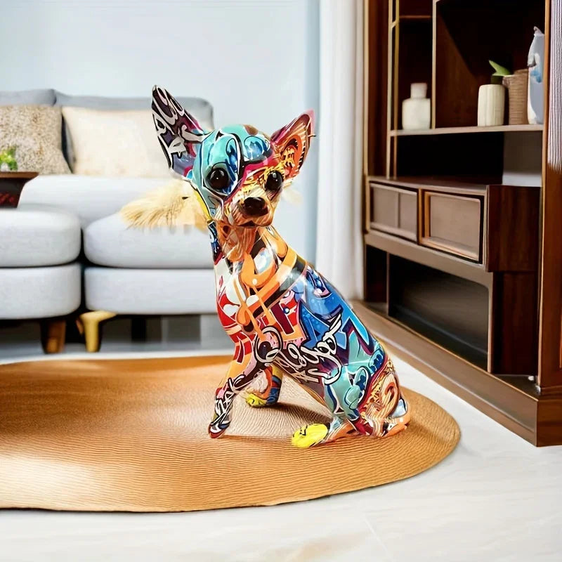 Vibrant Ji Doll Dog Resin Sculpture - Modern Art Statue for Home Decor, Living Room, Bedroom, Bookcase,... - House Of Avana