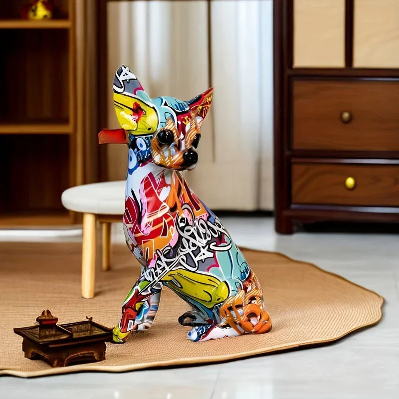 Vibrant Ji Doll Dog Resin Sculpture - Modern Art Statue for Home Decor, Living Room, Bedroom, Bookcase,... - House Of Avana